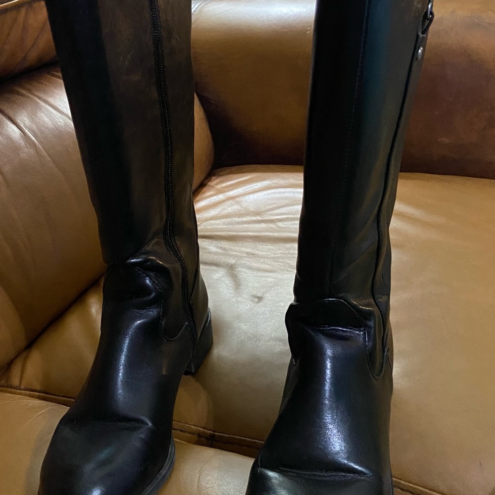 Black Knee-High Leather Boots Wide Calf